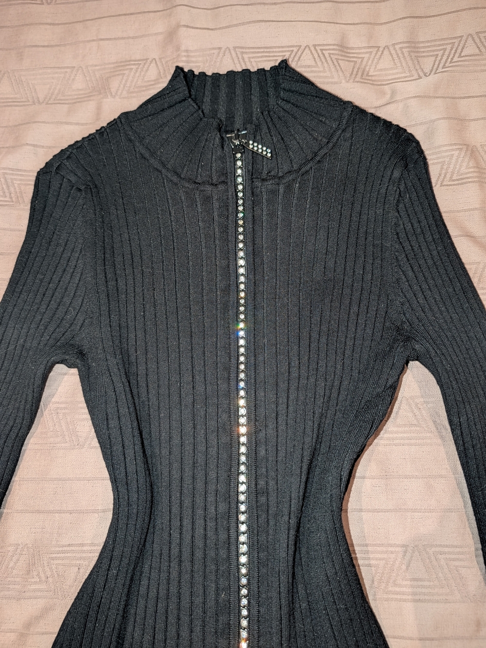 Belldini Rhinestone Zipped Closure Sweater - Picture 2 of 4